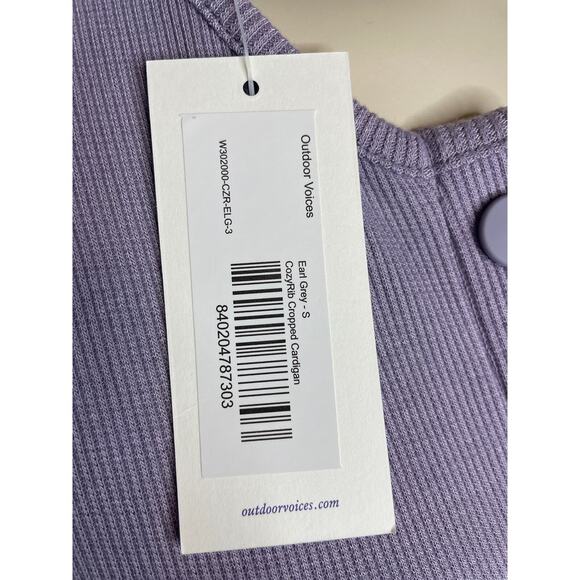 Outdoor Voices Women's Size Small CozyRib Cropped Cardigan Sweater Earl Grey NWT - Picture 4 of 5
